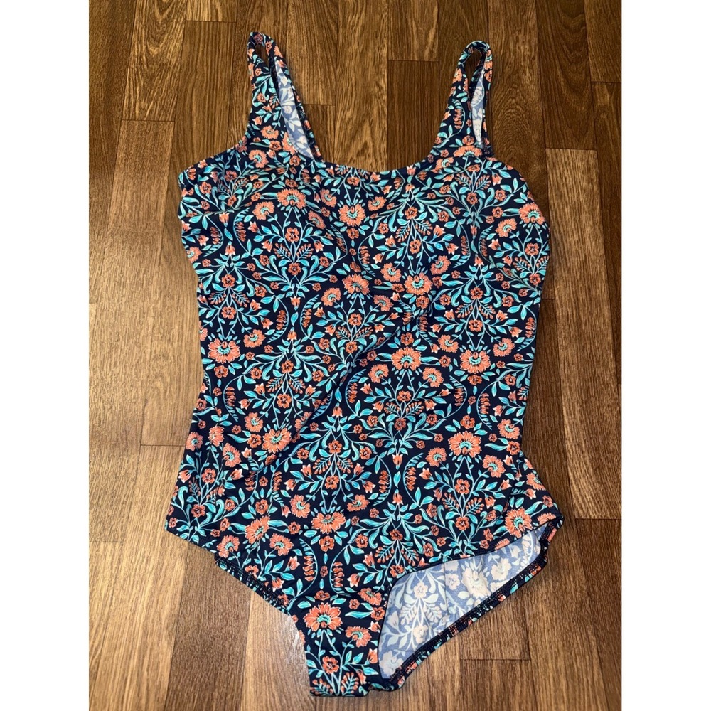 Lands' End Womens Floral One Piece Swimsuit Navy Coral Underwire 18 511556 - Picture 1 of 6